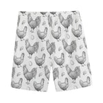 Hand Drawn Chicken Pattern Print Men's Sports Shorts