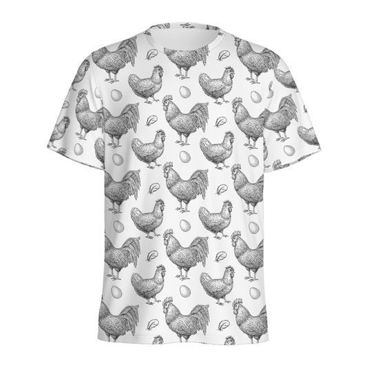 Hand Drawn Chicken Pattern Print Men's Sports T-Shirt