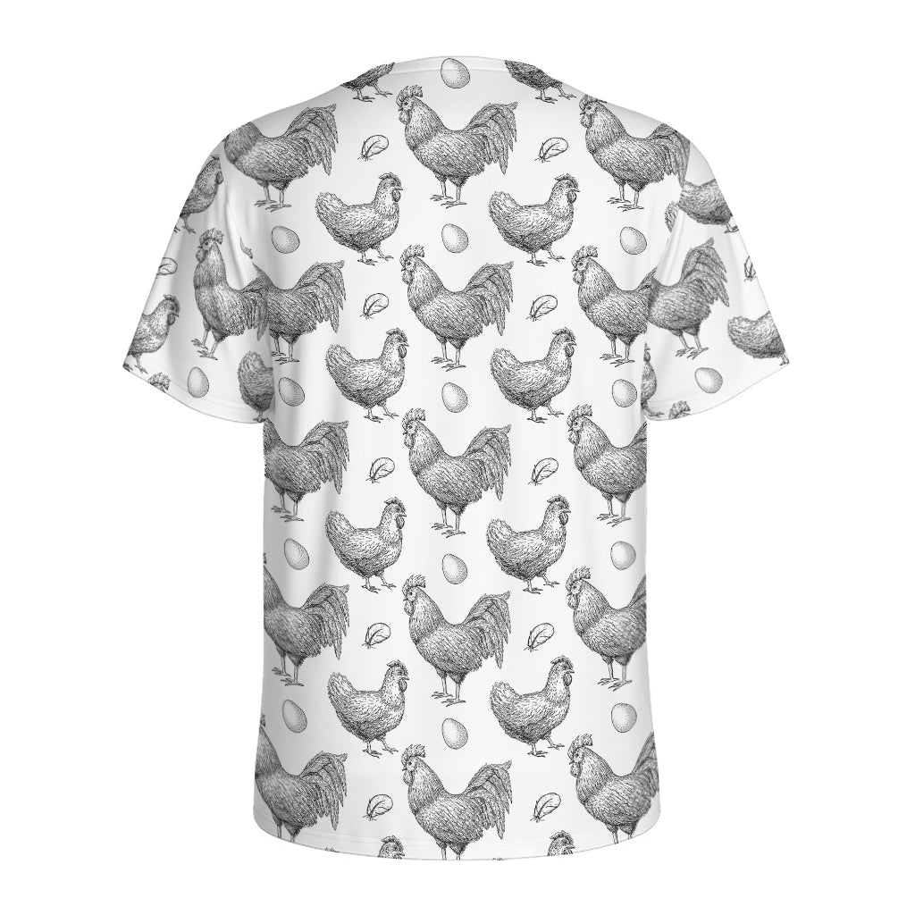 Hand Drawn Chicken Pattern Print Men's Sports T-Shirt