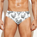 Hand Drawn Chicken Pattern Print Men's Swim Briefs