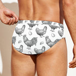 Hand Drawn Chicken Pattern Print Men's Swim Briefs