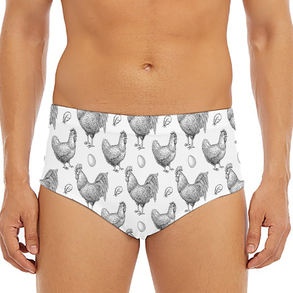 Hand Drawn Chicken Pattern Print Men's Triangle Swim Briefs
