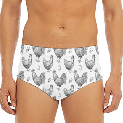 Hand Drawn Chicken Pattern Print Men's Triangle Swim Briefs