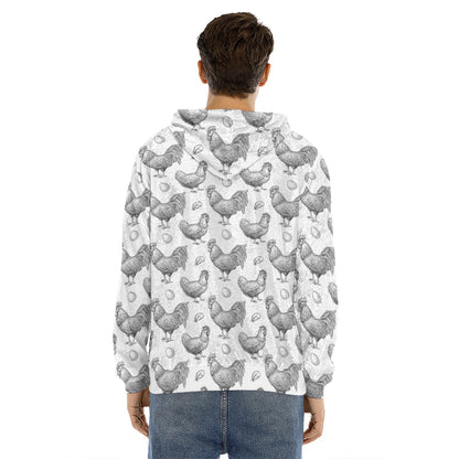 Hand Drawn Chicken Pattern Print Men's Velvet Pullover Hoodie
