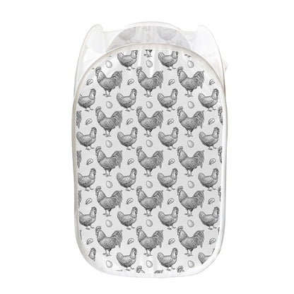 Hand Drawn Chicken Pattern Print Mesh Laundry Hamper