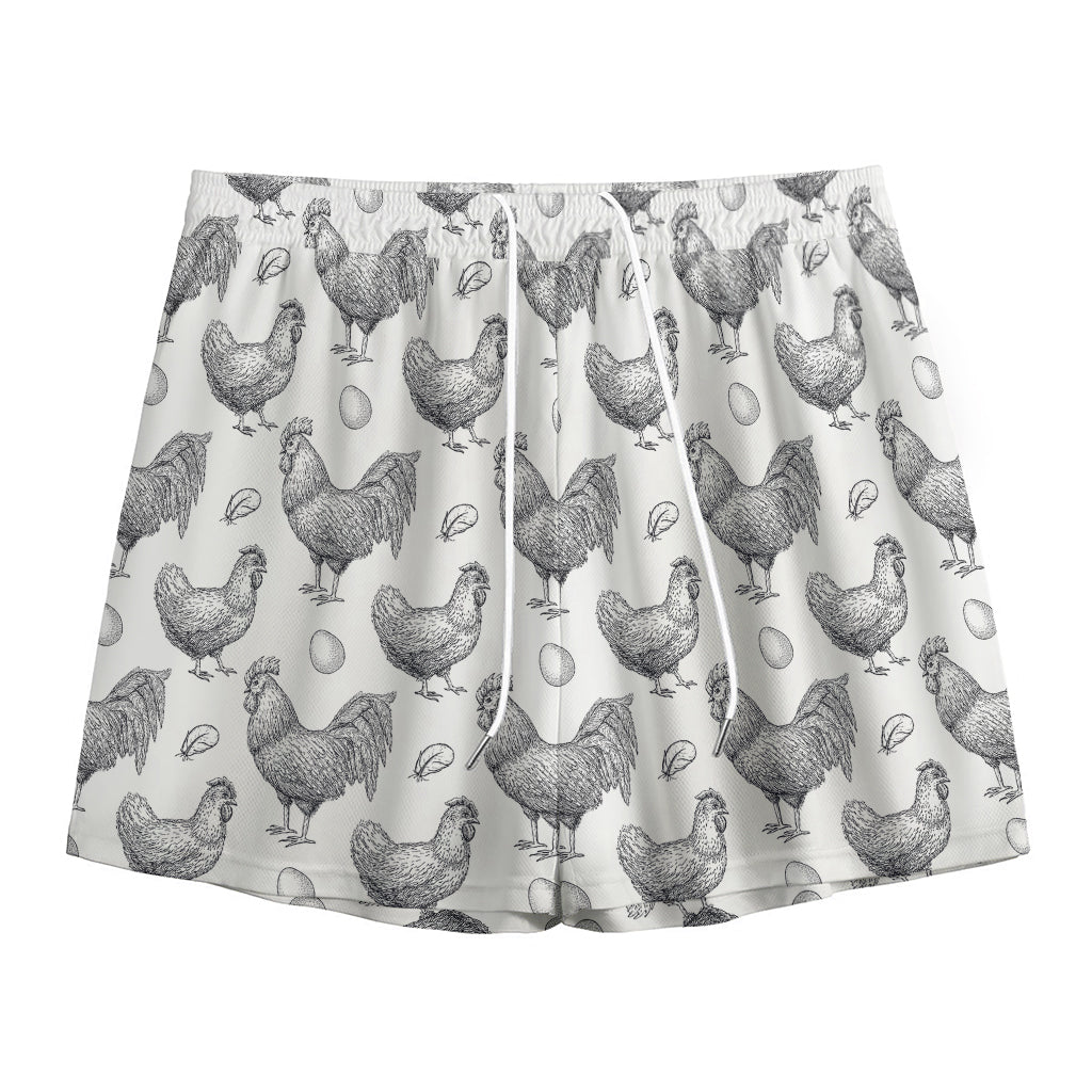 Hand Drawn Chicken Pattern Print Mesh Shorts