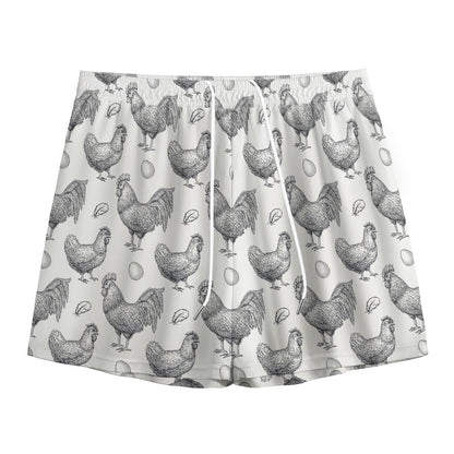 Hand Drawn Chicken Pattern Print Mesh Shorts