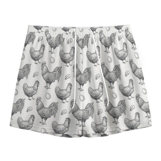 Hand Drawn Chicken Pattern Print Mesh Shorts