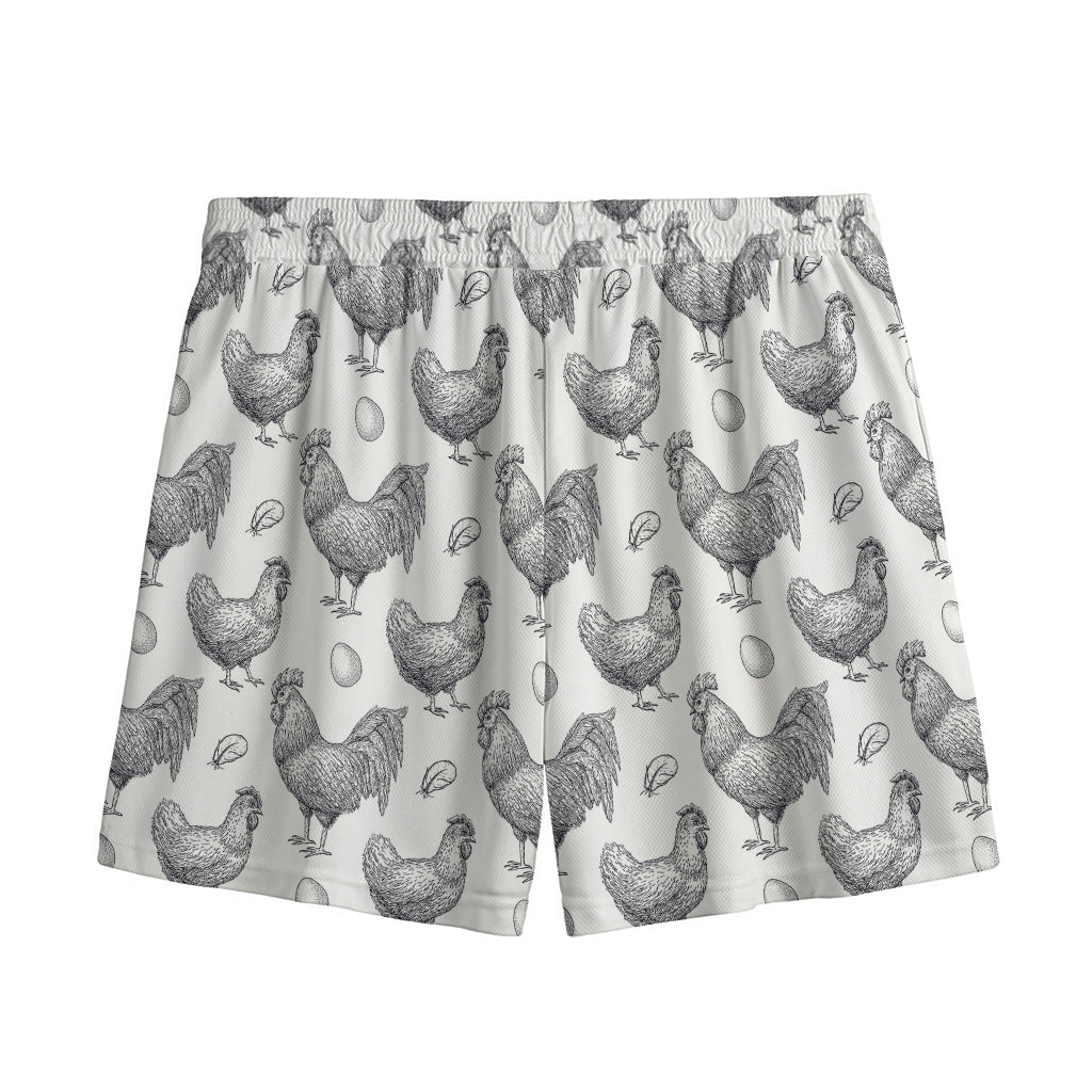 Hand Drawn Chicken Pattern Print Mesh Shorts