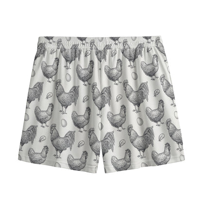 Hand Drawn Chicken Pattern Print Mesh Shorts