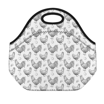 Hand Drawn Chicken Pattern Print Neoprene Lunch Bag