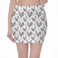 Hand Drawn Chicken Pattern Print Pencil Mini Skirt