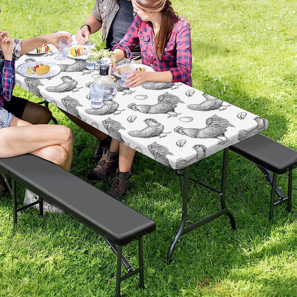 Hand Drawn Chicken Pattern Print Picnic Table Cover