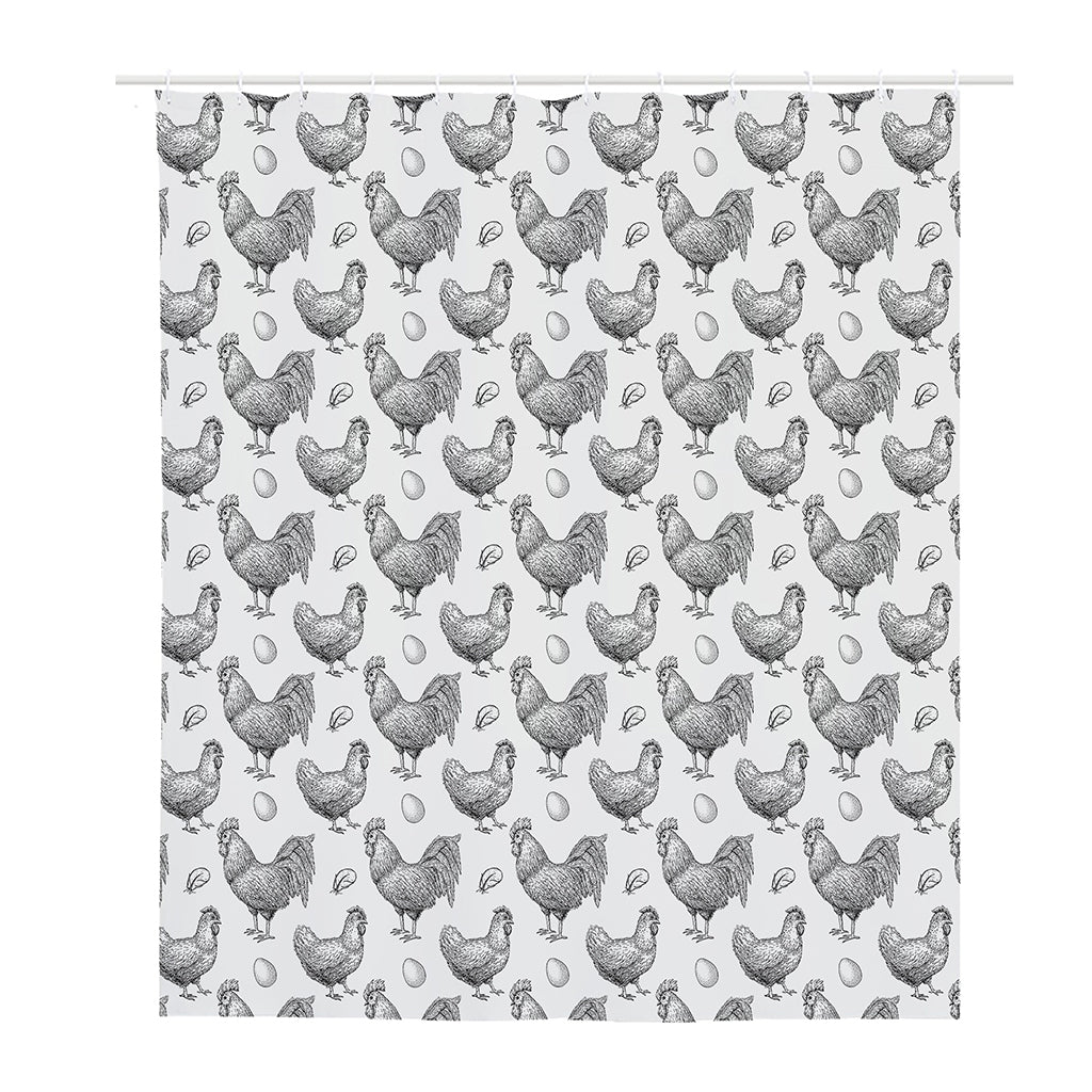 Hand Drawn Chicken Pattern Print Polyester Shower Curtain