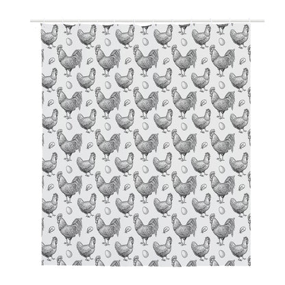 Hand Drawn Chicken Pattern Print Polyester Shower Curtain