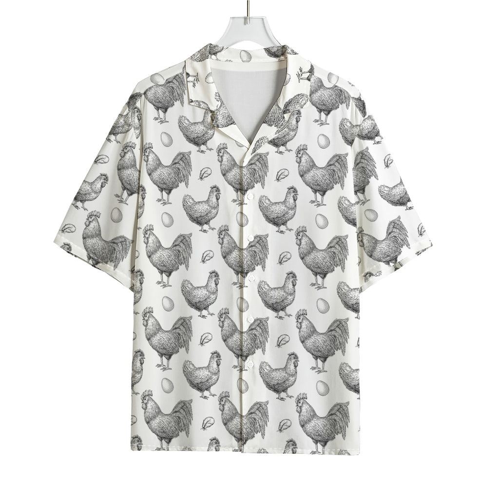 Hand Drawn Chicken Pattern Print Rayon Hawaiian Shirt