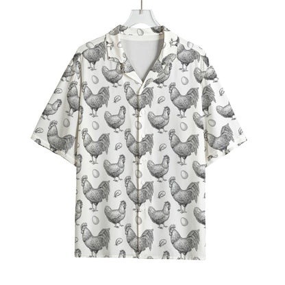 Hand Drawn Chicken Pattern Print Rayon Hawaiian Shirt