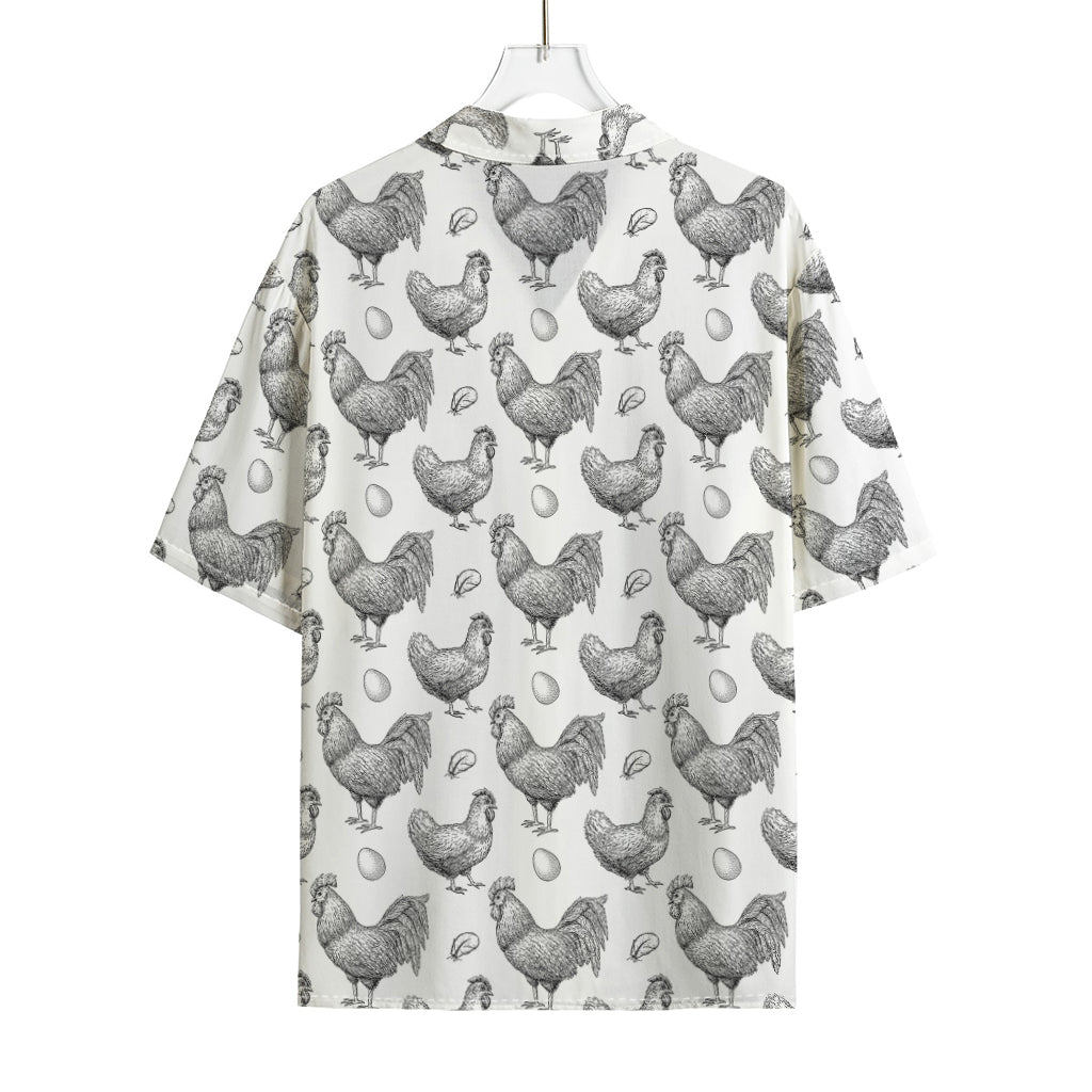 Hand Drawn Chicken Pattern Print Rayon Hawaiian Shirt