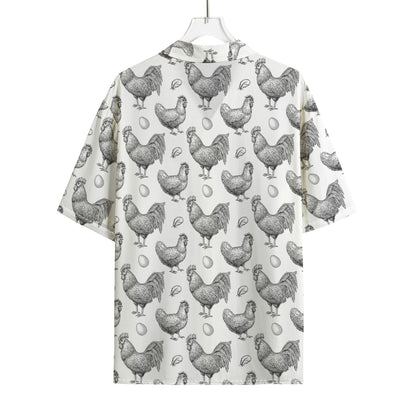 Hand Drawn Chicken Pattern Print Rayon Hawaiian Shirt