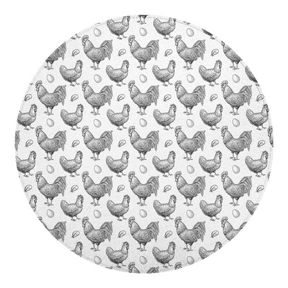 Hand Drawn Chicken Pattern Print Round Blanket