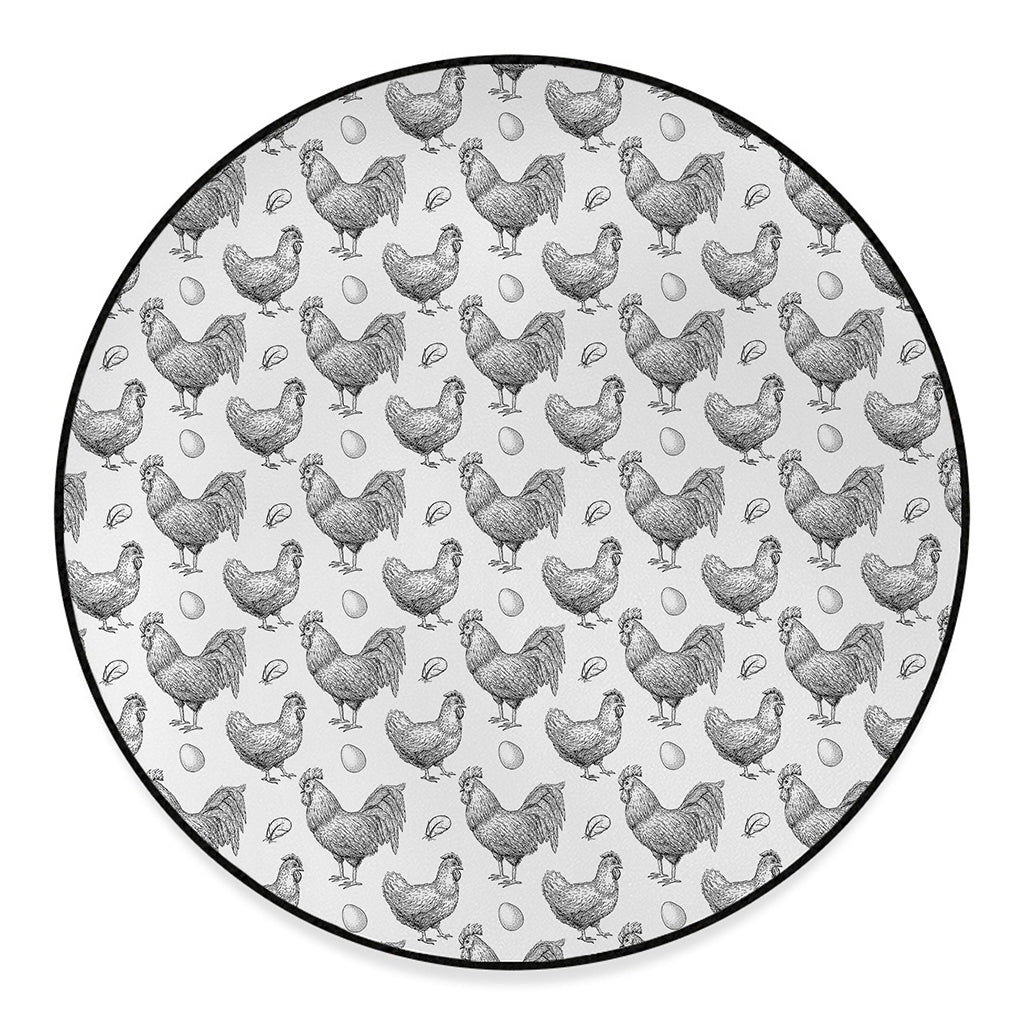 Hand Drawn Chicken Pattern Print Round Floor Mat
