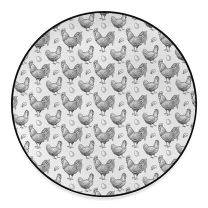 Hand Drawn Chicken Pattern Print Round Floor Mat