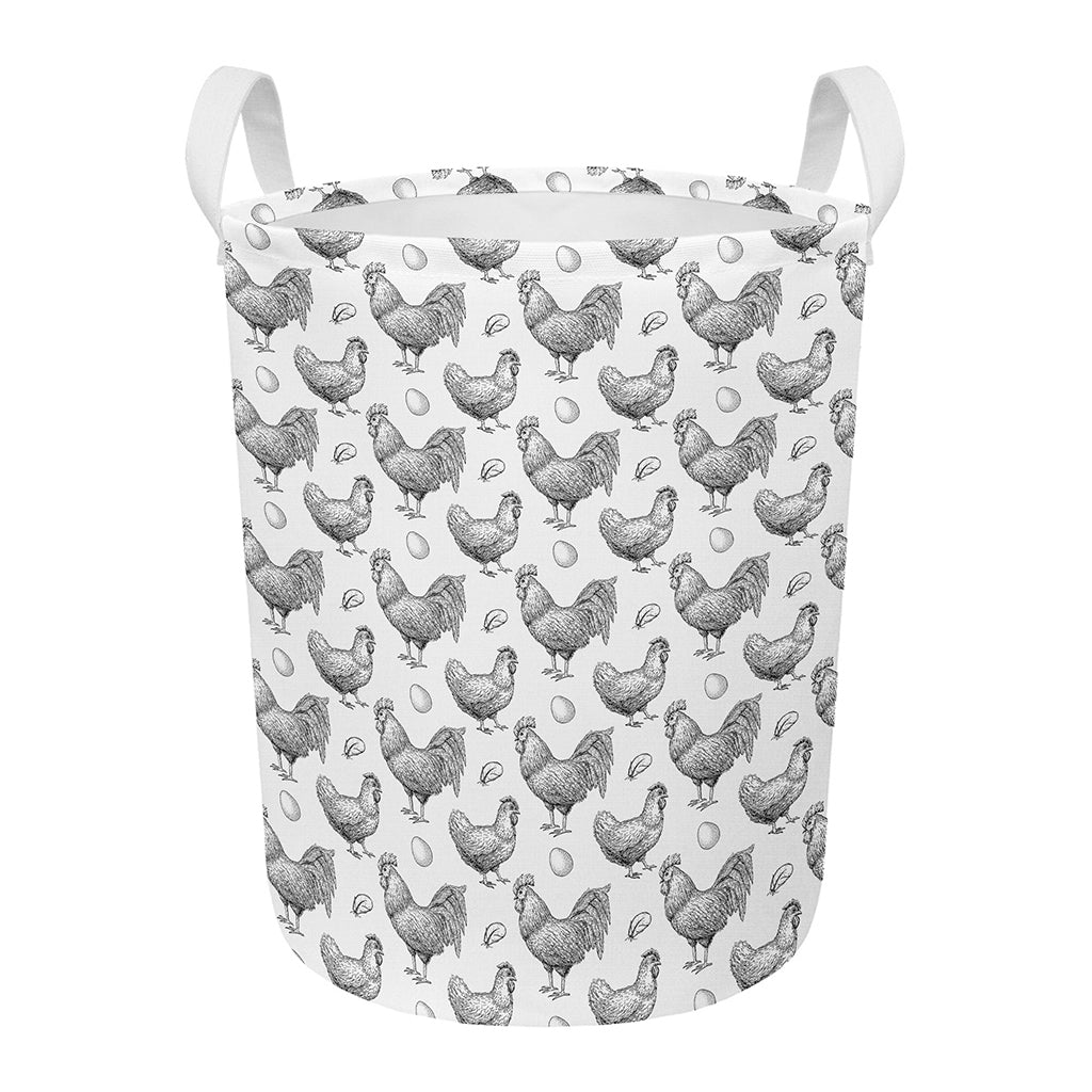 Hand Drawn Chicken Pattern Print Round Laundry Basket