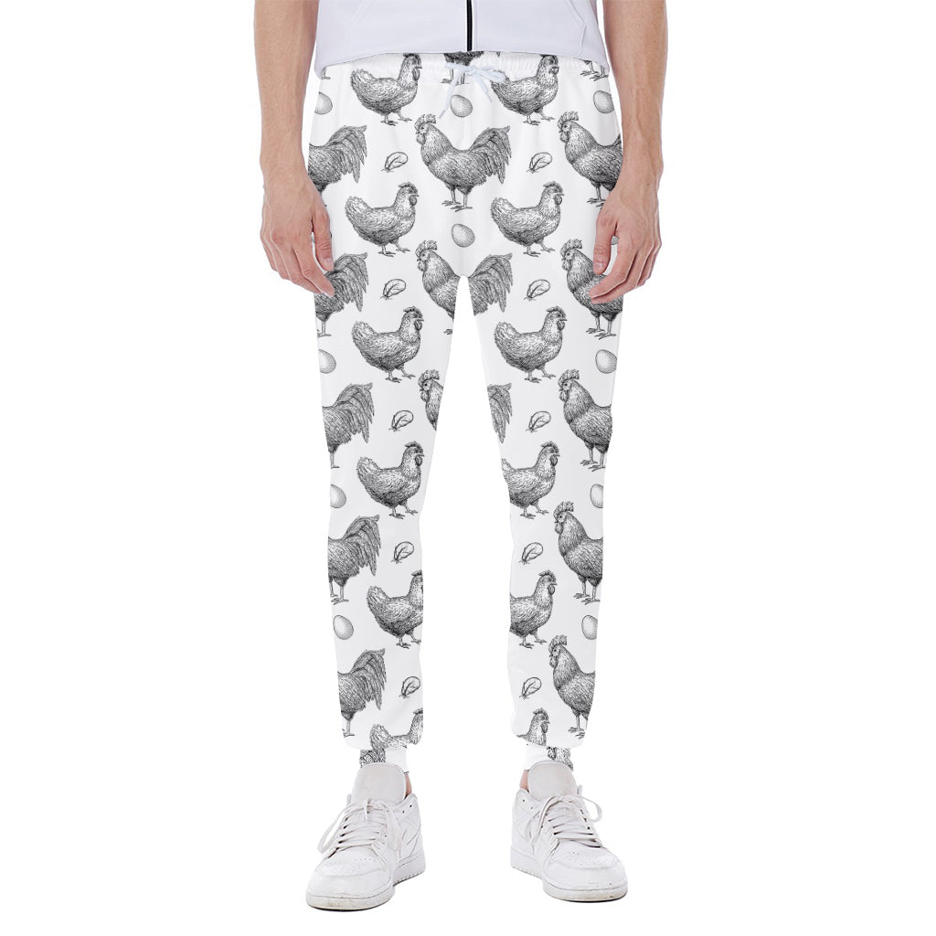 Hand Drawn Chicken Pattern Print Scuba Joggers