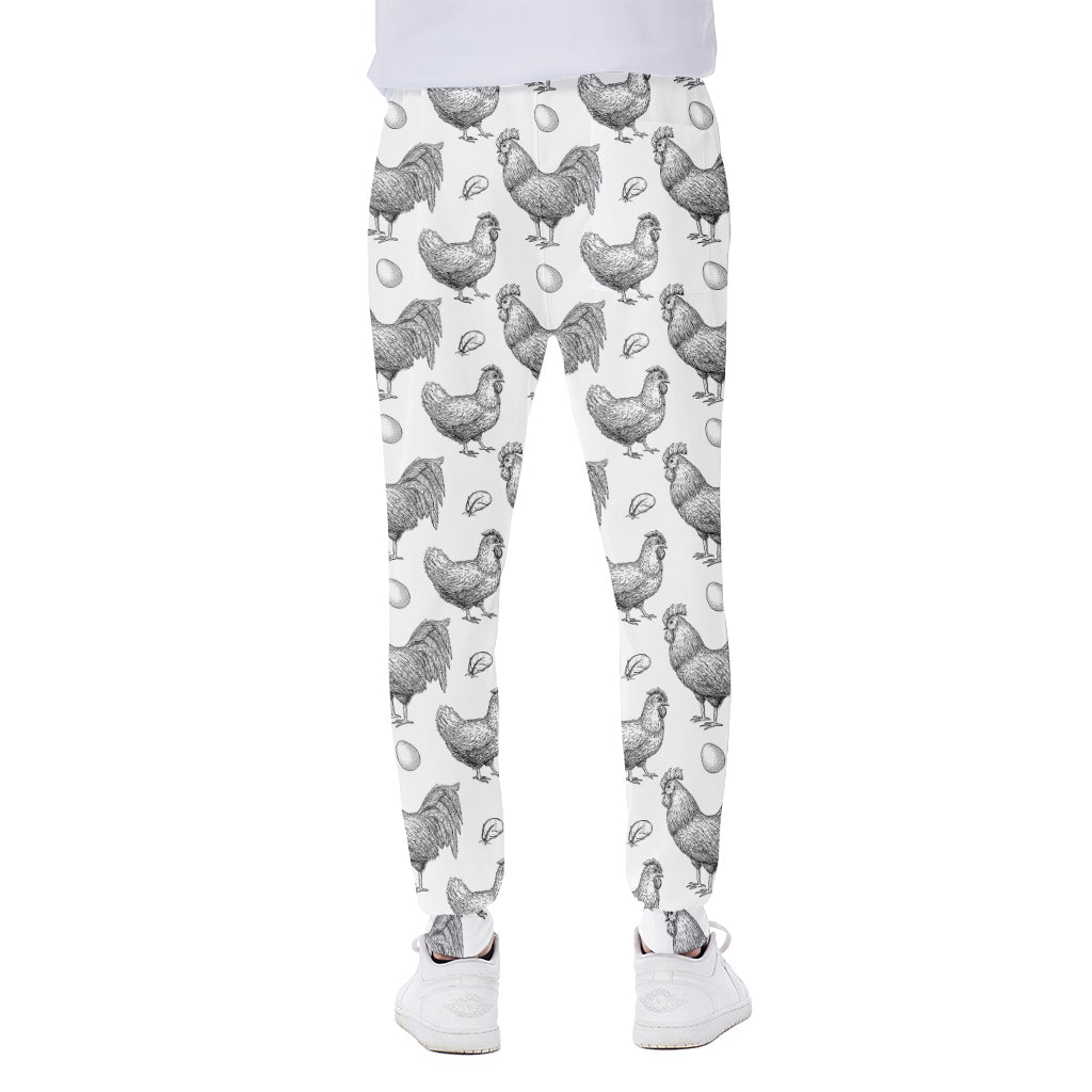 Hand Drawn Chicken Pattern Print Scuba Joggers