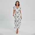 Hand Drawn Chicken Pattern Print Short Sleeve Maxi Dress
