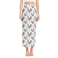 Hand Drawn Chicken Pattern Print Side Slit Maxi Skirt