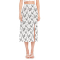 Hand Drawn Chicken Pattern Print Side Slit Midi Skirt