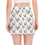 Hand Drawn Chicken Pattern Print Side Slit Mini Skirt
