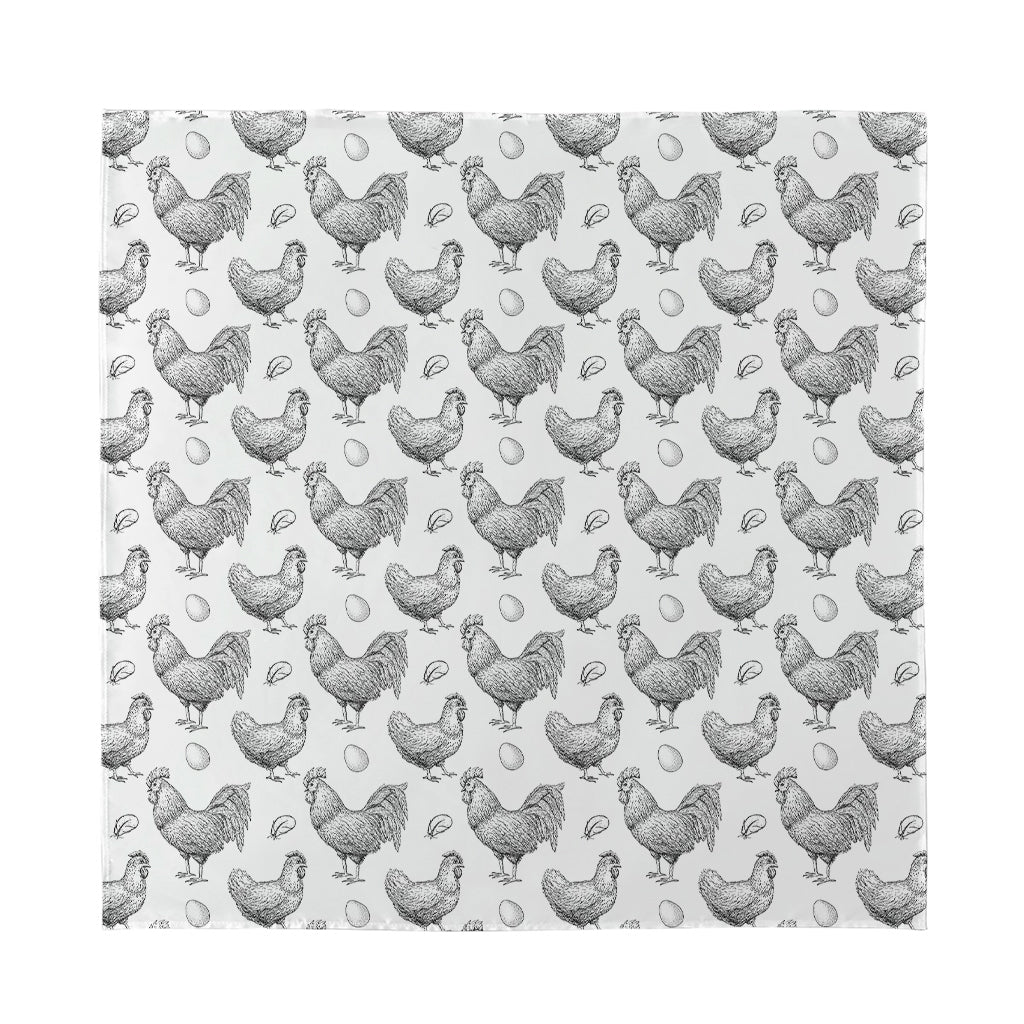 Hand Drawn Chicken Pattern Print Silk Bandana