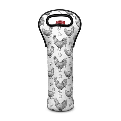 Hand Drawn Chicken Pattern Print Single Neoprene Wine Tote