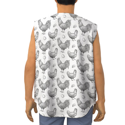 Hand Drawn Chicken Pattern Print Sleeveless Baseball Jersey