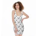 Hand Drawn Chicken Pattern Print Sleeveless Bodycon Dress