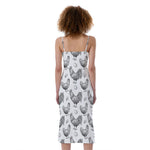 Hand Drawn Chicken Pattern Print Slim Fit Midi Cami Dress