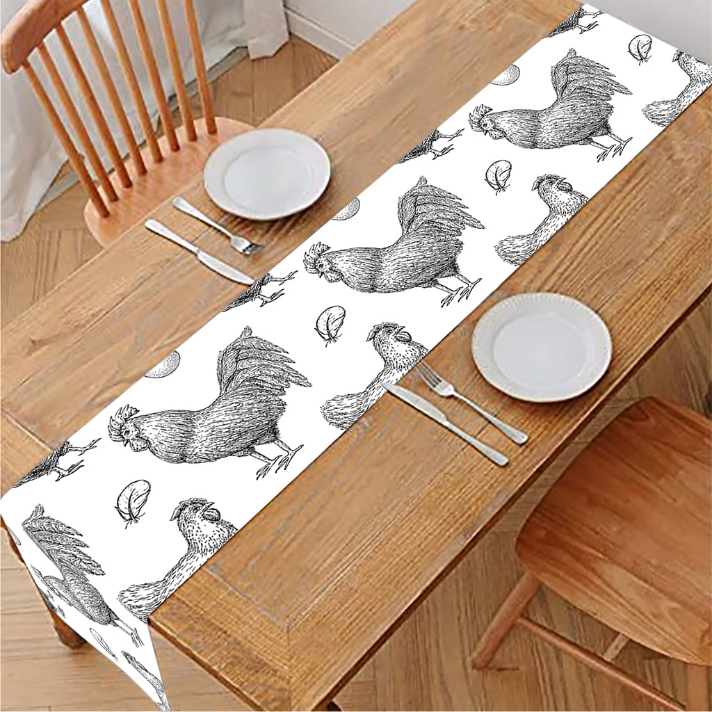 Hand Drawn Chicken Pattern Print Table Runner