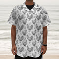 Hand Drawn Chicken Pattern Print Textured Short Sleeve Shirt