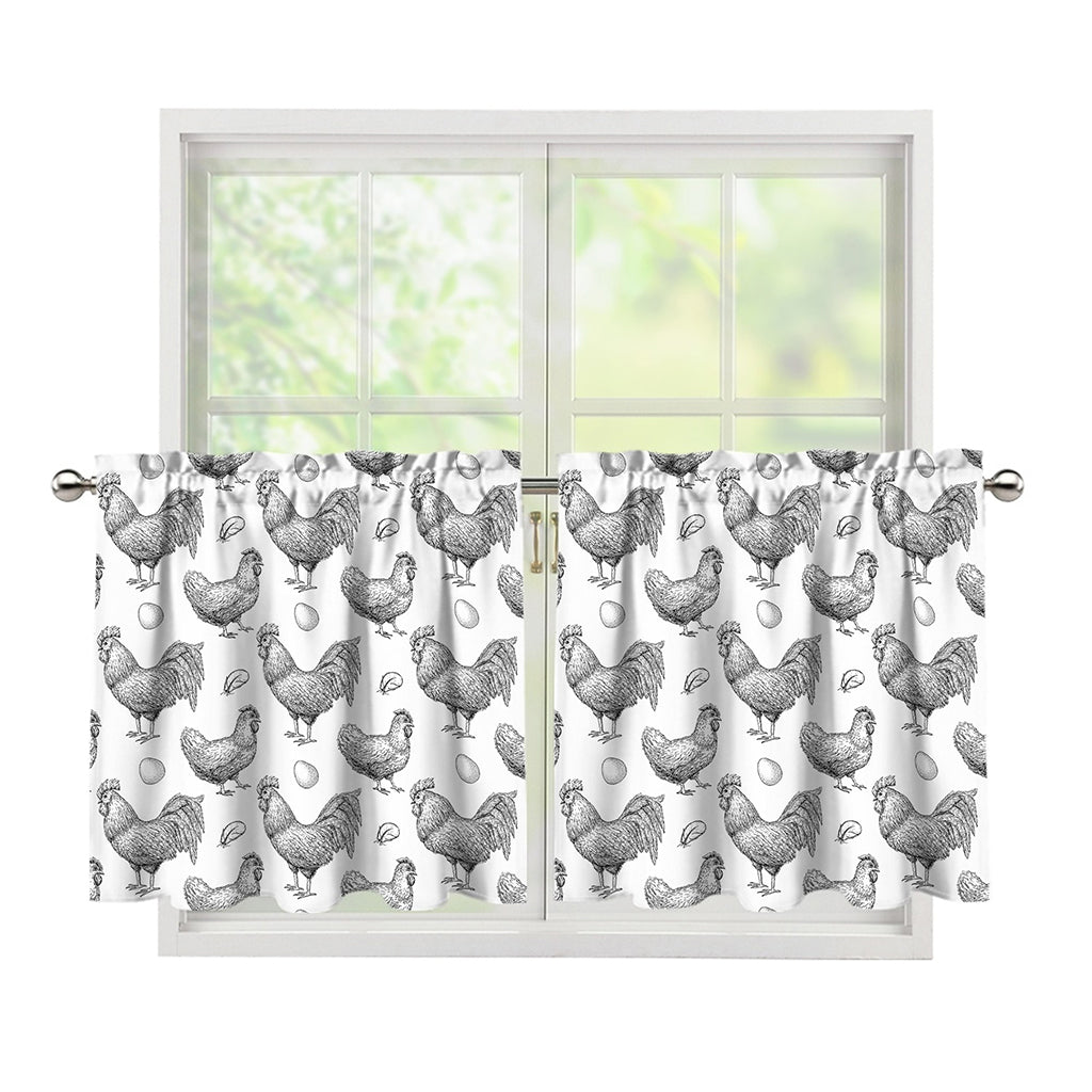 Hand Drawn Chicken Pattern Print Tier Curtains