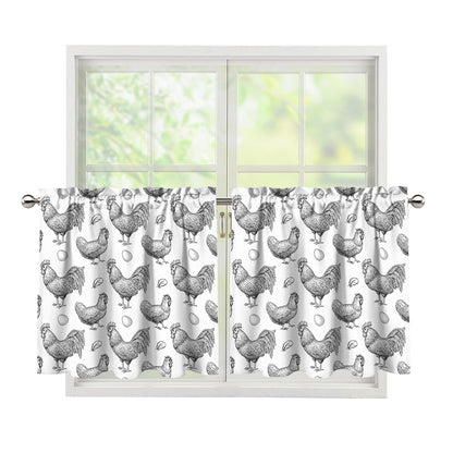 Hand Drawn Chicken Pattern Print Tier Curtains