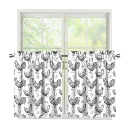 Hand Drawn Chicken Pattern Print Tier Curtains