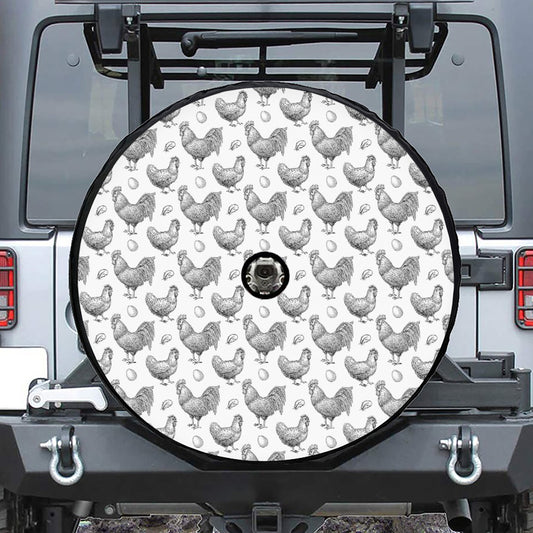 Hand Drawn Chicken Pattern Print Tire Cover With Camera Hole