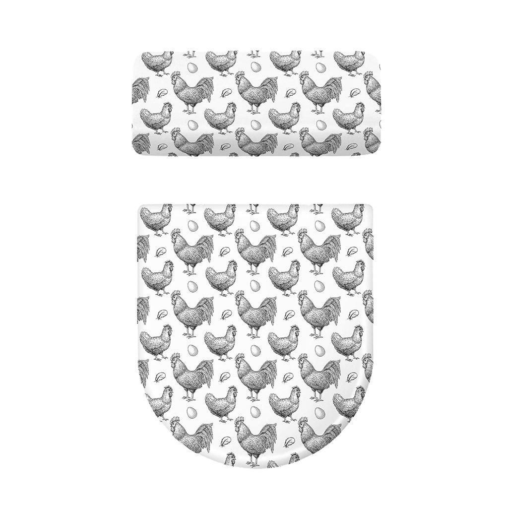 Hand Drawn Chicken Pattern Print Toilet Lid And Tank Cover Set