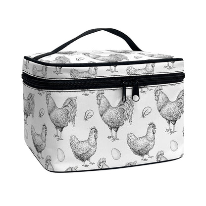 Hand Drawn Chicken Pattern Print Travel Makeup Bag