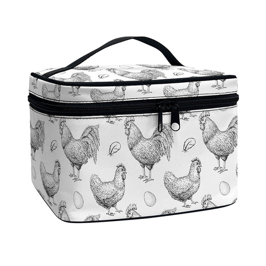 Hand Drawn Chicken Pattern Print Travel Makeup Bag