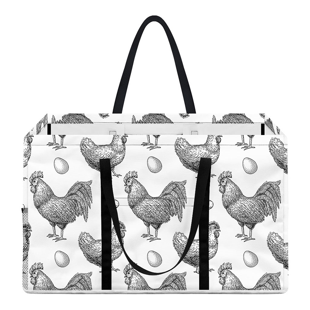 Hand Drawn Chicken Pattern Print Utility Tote Bag