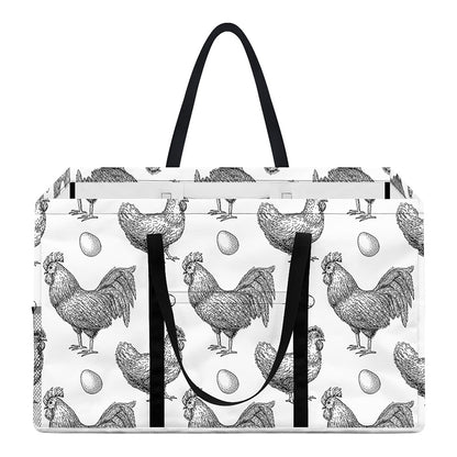 Hand Drawn Chicken Pattern Print Utility Tote Bag