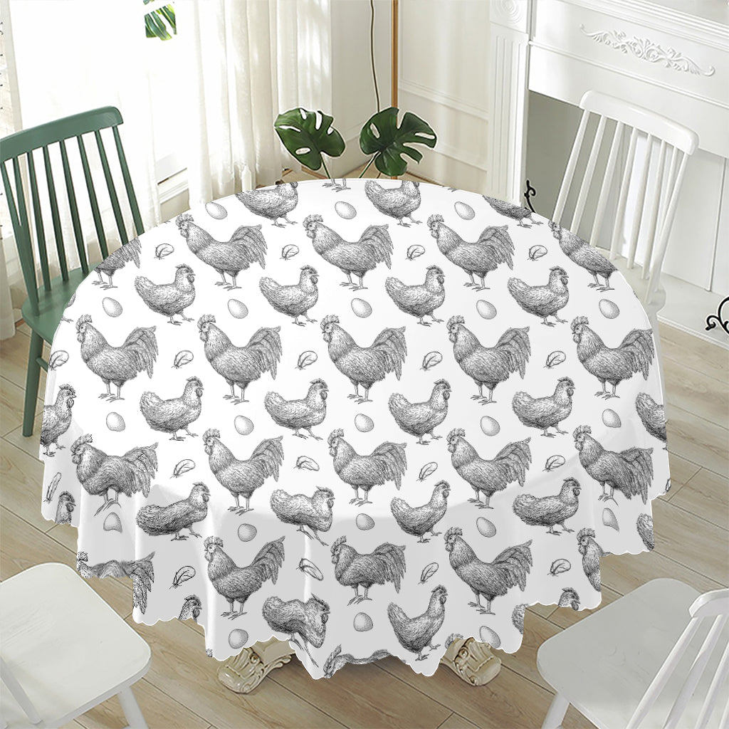 Hand Drawn Chicken Pattern Print Waterproof Round Tablecloth
